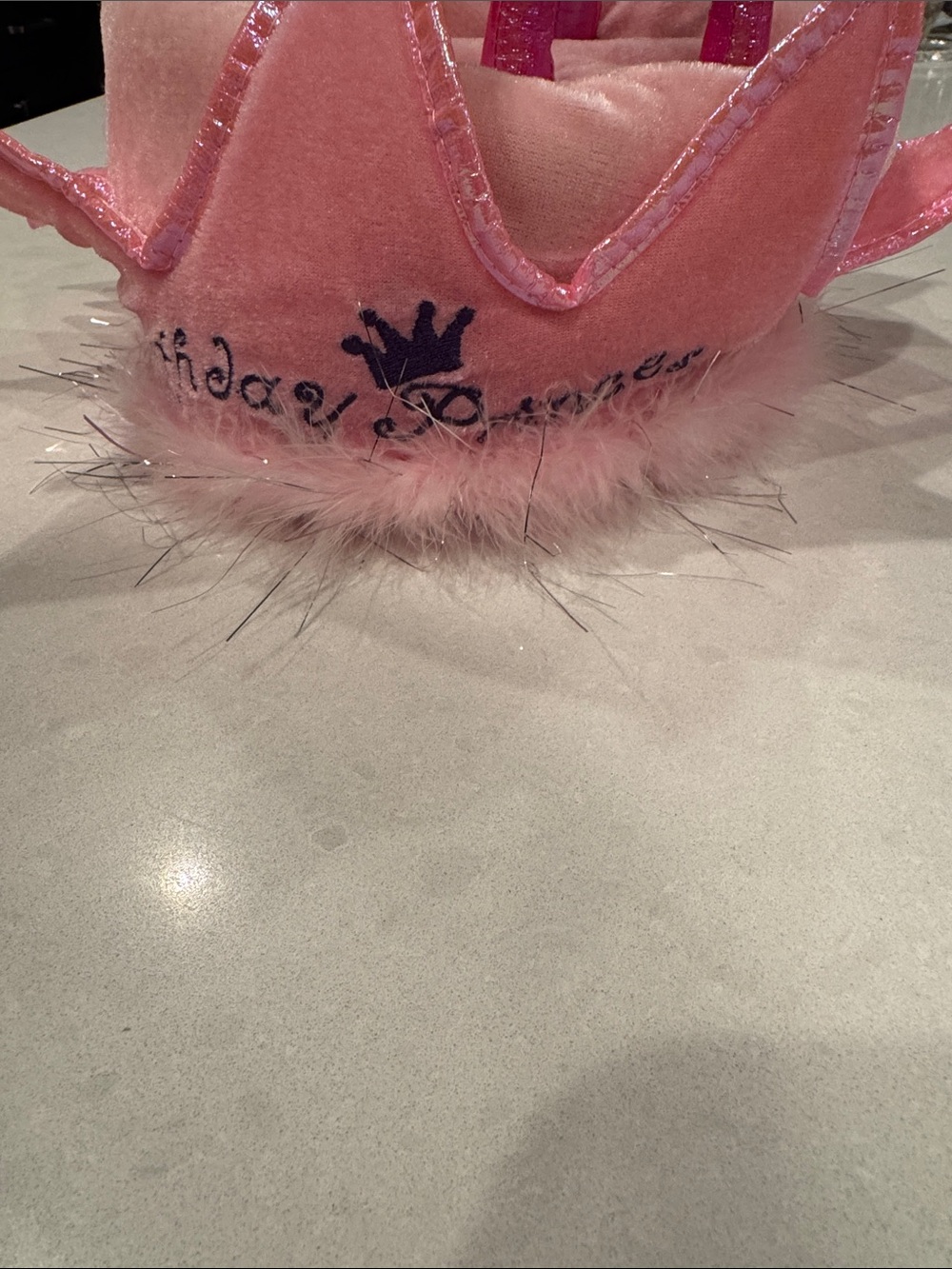 Pink Princess Birthday Crown Hat for Kids - Fluffy Feather Trim
